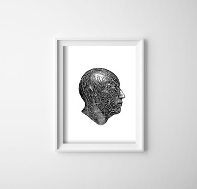 Weinleseplakat Anatomische druckt Nervenkopf