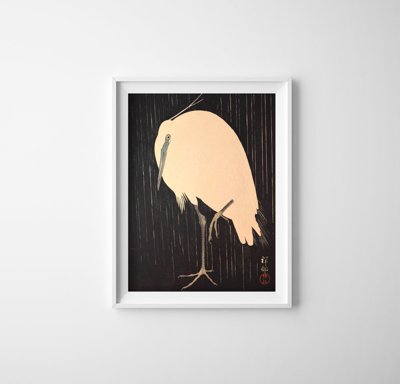 Poster Retro-Wohnzimmer Kräne im regen durch Ohary Koson