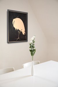 Poster Retro-Wohnzimmer Kräne im regen durch Ohary Koson