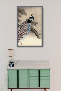 Retro-Poster Peacock auf einem Tannenzweig von Ohary Koson
