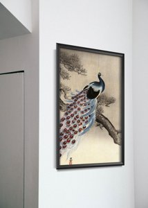 Retro-Poster Peacock auf einem Tannenzweig von Ohary Koson