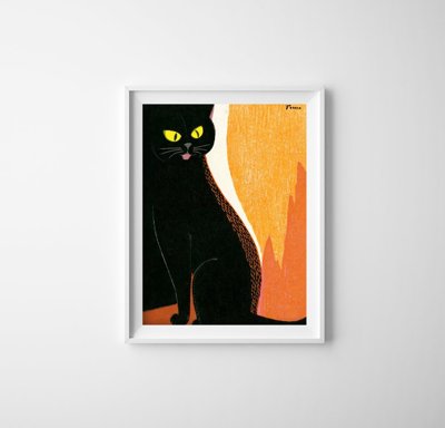 Weinleseplakat für das Wohnzimmer Schwarze Katze von Tomoo Inagaki
