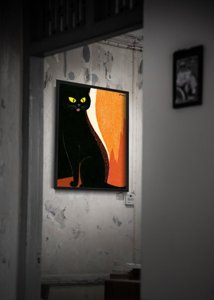 Weinleseplakat für das Wohnzimmer Schwarze Katze von Tomoo Inagaki