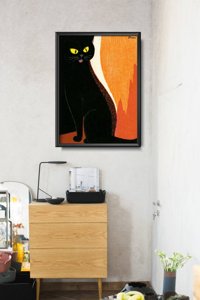 Weinleseplakat für das Wohnzimmer Schwarze Katze von Tomoo Inagaki