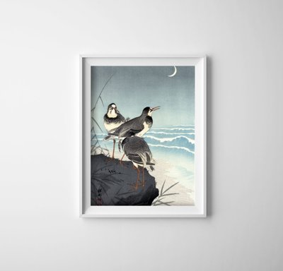 Poster Zimmer Wellen und sichel Ohara Koson Ukiyo