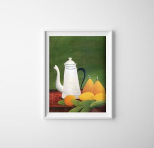 Plakat-Weinlese Stilleben mit Wasserkocher und Obst Henri Rousseau