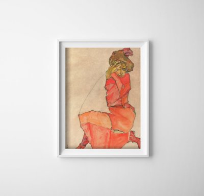 Weinleseplakat für das Wohnzimmer Kniende Egon Schiele