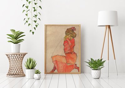 Weinleseplakat für das Wohnzimmer Kniende Egon Schiele