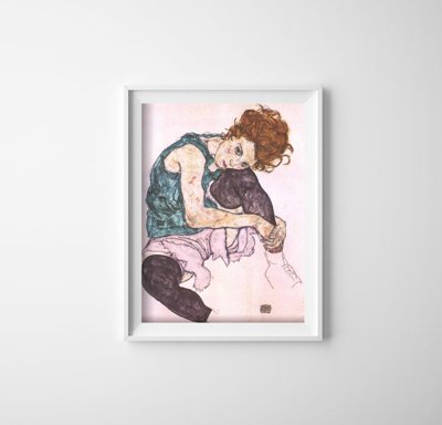 Retro-Poster Sitzende Frau mit gebeugtem Knie Egon Schiele