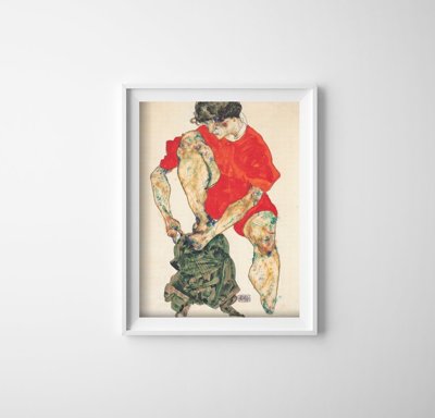 Retro-Poster Mode-Modell in einem roten Kleid Egon Schiele