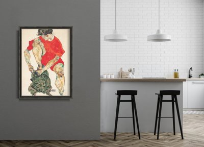 Retro-Poster Mode-Modell in einem roten Kleid Egon Schiele
