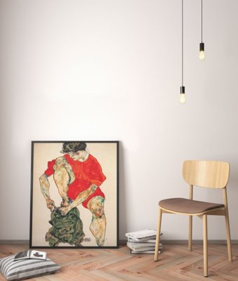 Retro-Poster Mode-Modell in einem roten Kleid Egon Schiele