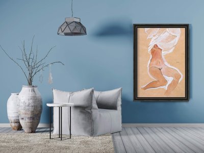 Plakat-Weinlese Sitzen nackte Mädchen Egon Schile