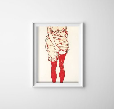 Weinleseplakat für das Wohnzimmer Egon Schiele Frau in Rot