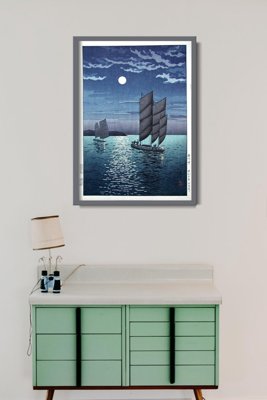 Poster im Retro-Stil Boote in der Nacht von Tsuchiya Koitsu