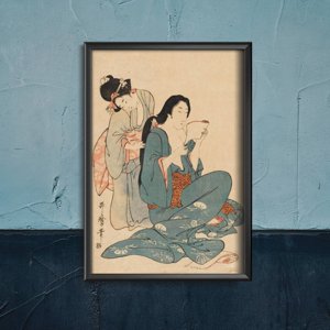 Poster Retro-Wohnzimmer Frau Kämmen der Haare Ukiyo-e