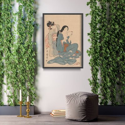 Poster Retro-Wohnzimmer Frau Kämmen der Haare Ukiyo-e