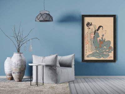 Poster Retro-Wohnzimmer Frau Kämmen der Haare Ukiyo-e