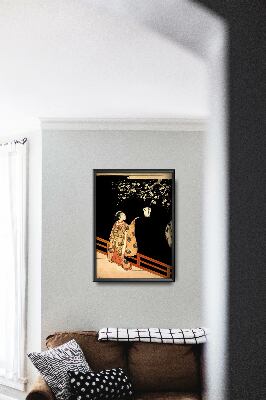 Poster im Retro-Stil Eine Frau bewundernde Pflaumenblüten in der Nacht