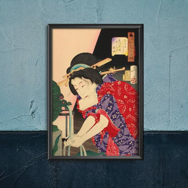 Plakat für den Frieden Frau Händewaschen Tsukioka Yoshitoshi Ukiyo-e