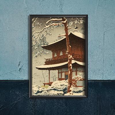 Plakat-Weinlese Schnee im Tempel Ginkakuji Kawase