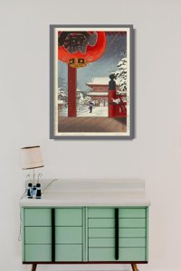 Weinleseplakat für das Wohnzimmer Winter Tag im Tempel von Asakusa