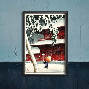 Poster im Retro-Stil Schnee in Zojoji Tempel
