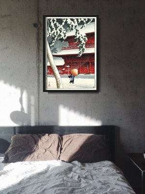 Poster im Retro-Stil Schnee in Zojoji Tempel