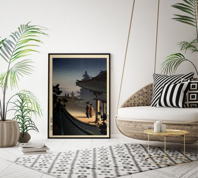 Poster an der Wand Abend im Tempel Miidera