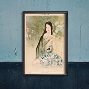 Poster Retro-Wohnzimmer Kaburagi Kiyokata der Zeit, als Ajisai Bloom