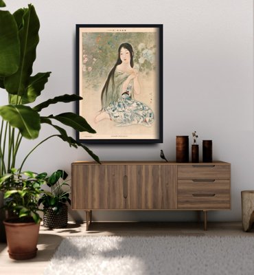 Poster Retro-Wohnzimmer Kaburagi Kiyokata der Zeit, als Ajisai Bloom