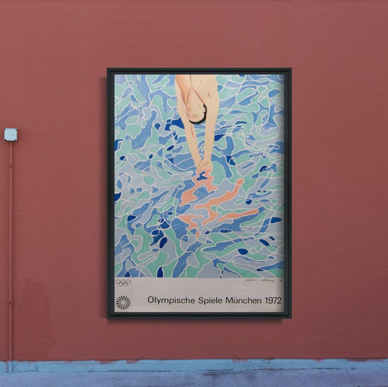 Plakat-Weinlese Olympic Taucher von David Hockney