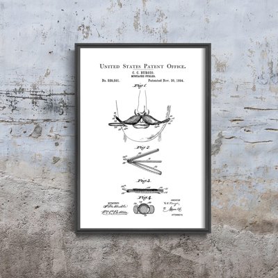 Poster Retro-Wohnzimmer Burgio Schnurrbart US Patent Lockenwickler