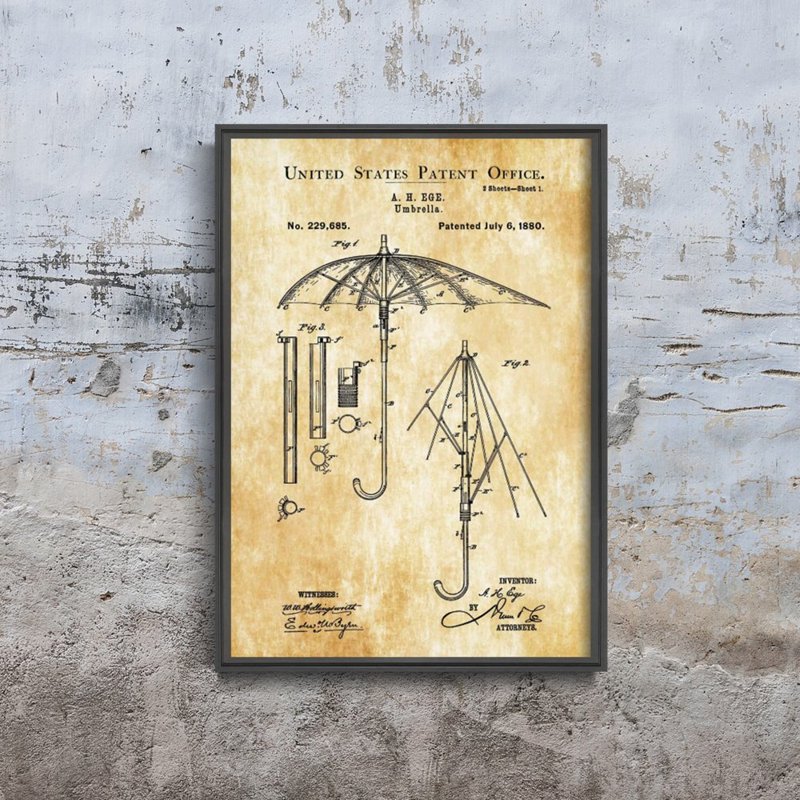 Weinleseplakat für das Wohnzimmer Regenschirm Ege US-Patent