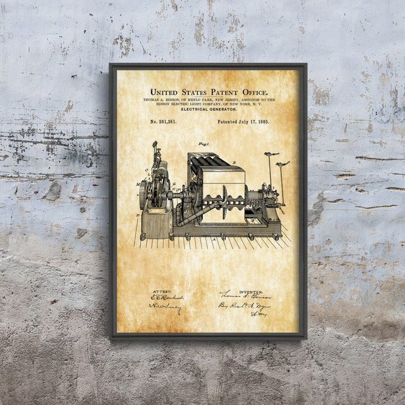 Retro-Poster Patent Edison Electric Generator
