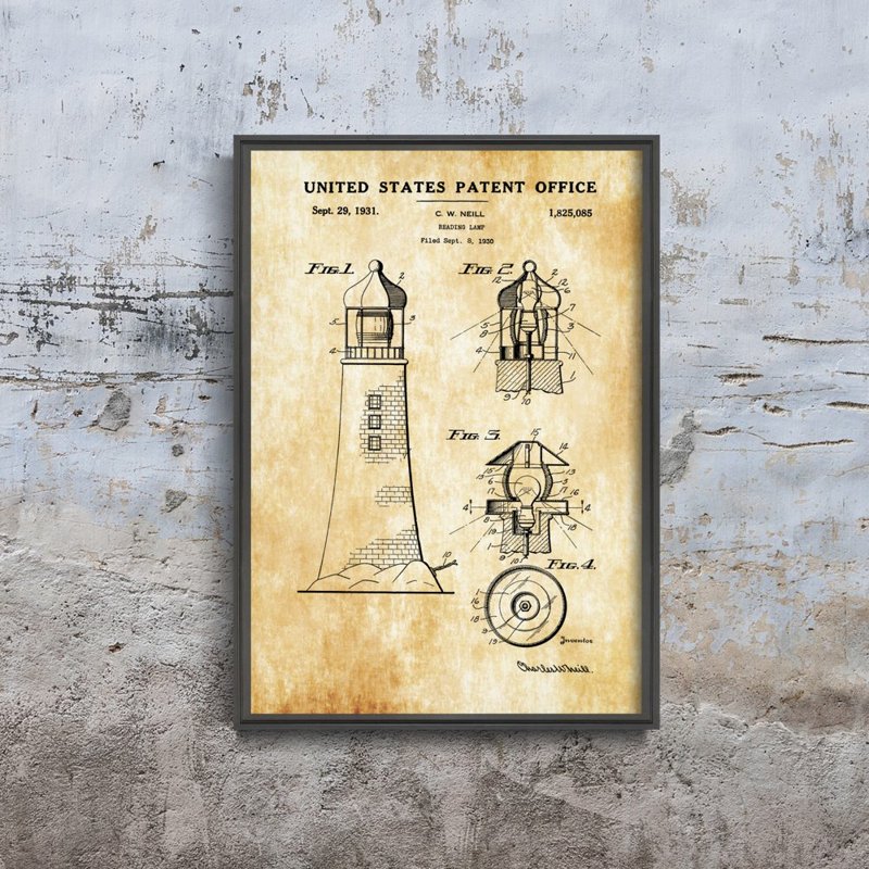 Retro-Poster Das US-Patent Leuchtturm Neill