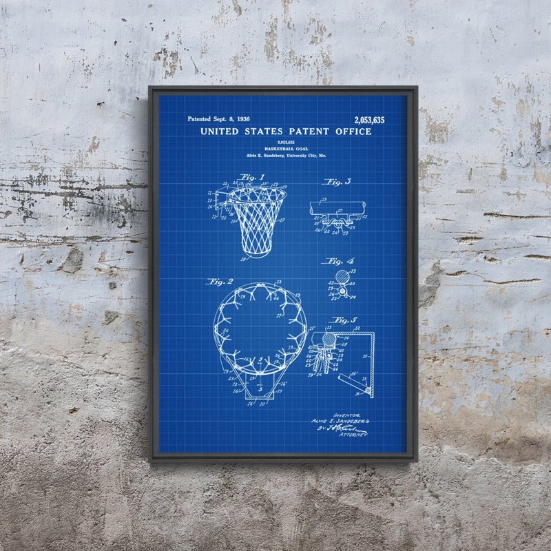 Weinleseplakat Basketballkorb US-Patent