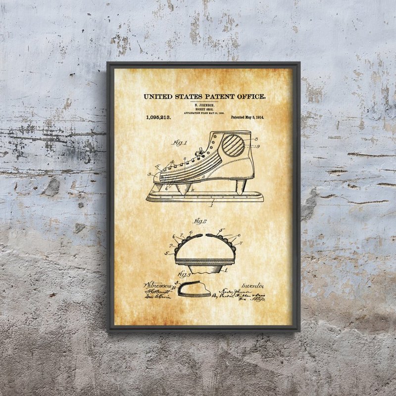 Poster Retro-Wohnzimmer Hockey Johnson Schuh US-Patent