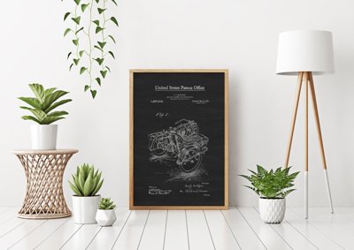 Weinleseplakat Motorrad-Beiwagen Gustafson US-Patent