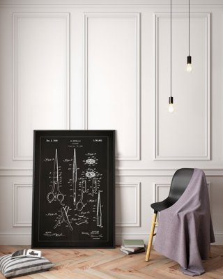 Poster Retro-Wohnzimmer Schere Patent Mirtello