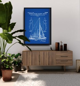 Weinleseplakat für das Wohnzimmer Patent für Herreshoff Segelboot