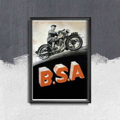 Poster Retro-Wohnzimmer B. S. und Motorräder