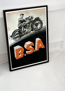 Poster Retro-Wohnzimmer B. S. und Motorräder