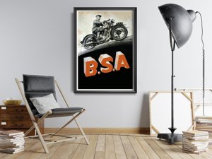 Poster Retro-Wohnzimmer B. S. und Motorräder
