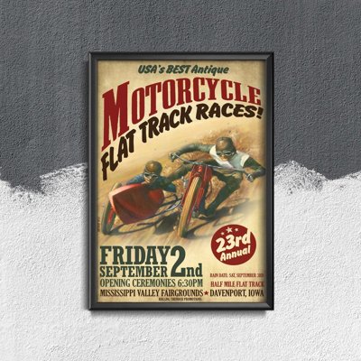 Weinleseplakat für das Wohnzimmer Flat Track Motorradrennen