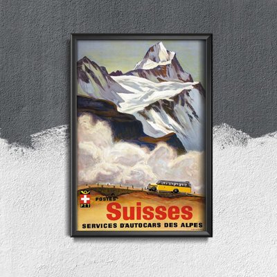 Weinleseplakat für das Wohnzimmer Schweiz Alpen Busse