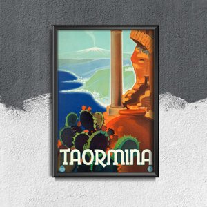 Poster Retro-Wohnzimmer Taormina Italien