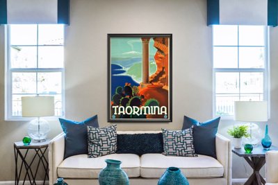 Poster Retro-Wohnzimmer Taormina Italien