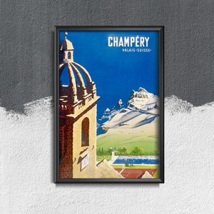 Poster Retro-Wohnzimmer Schweiz Champery