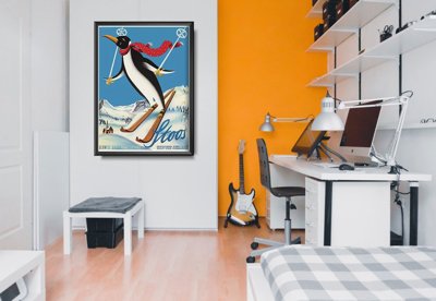 Weinleseplakat für das Wohnzimmer Pinguin-Ski Schweiz Stoos